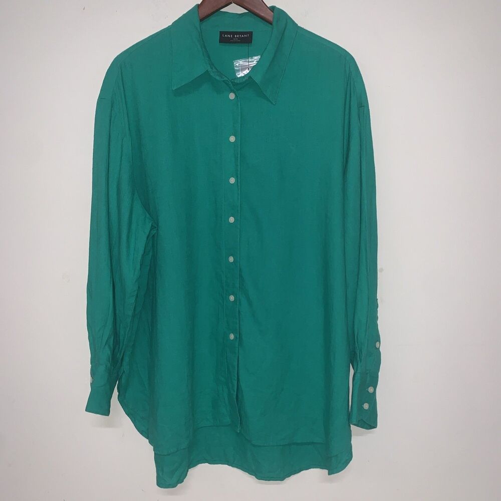 Lane Bryant Oversized Button Up Shirt Kelly Green Womens 18/20 Casual Office NWT